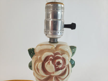 Vintage 1940s Ceramic Rose and Tassel Boudoir Lamp
