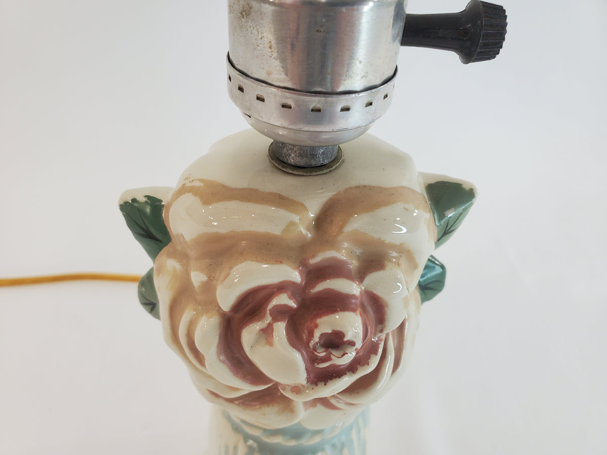 Vintage 1940s Ceramic Rose and Tassel Boudoir Lamp