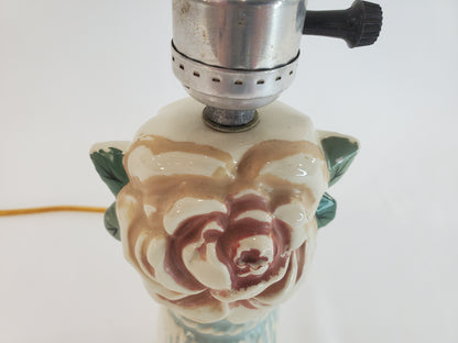 Vintage 1940s Ceramic Rose and Tassel Boudoir Lamp