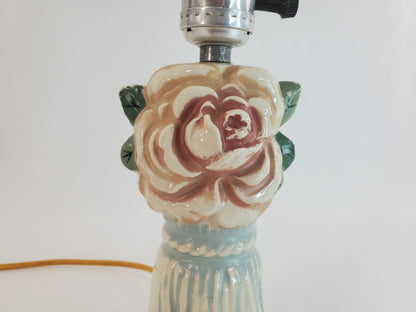 Vintage 1940s Ceramic Rose and Tassel Boudoir Lamp