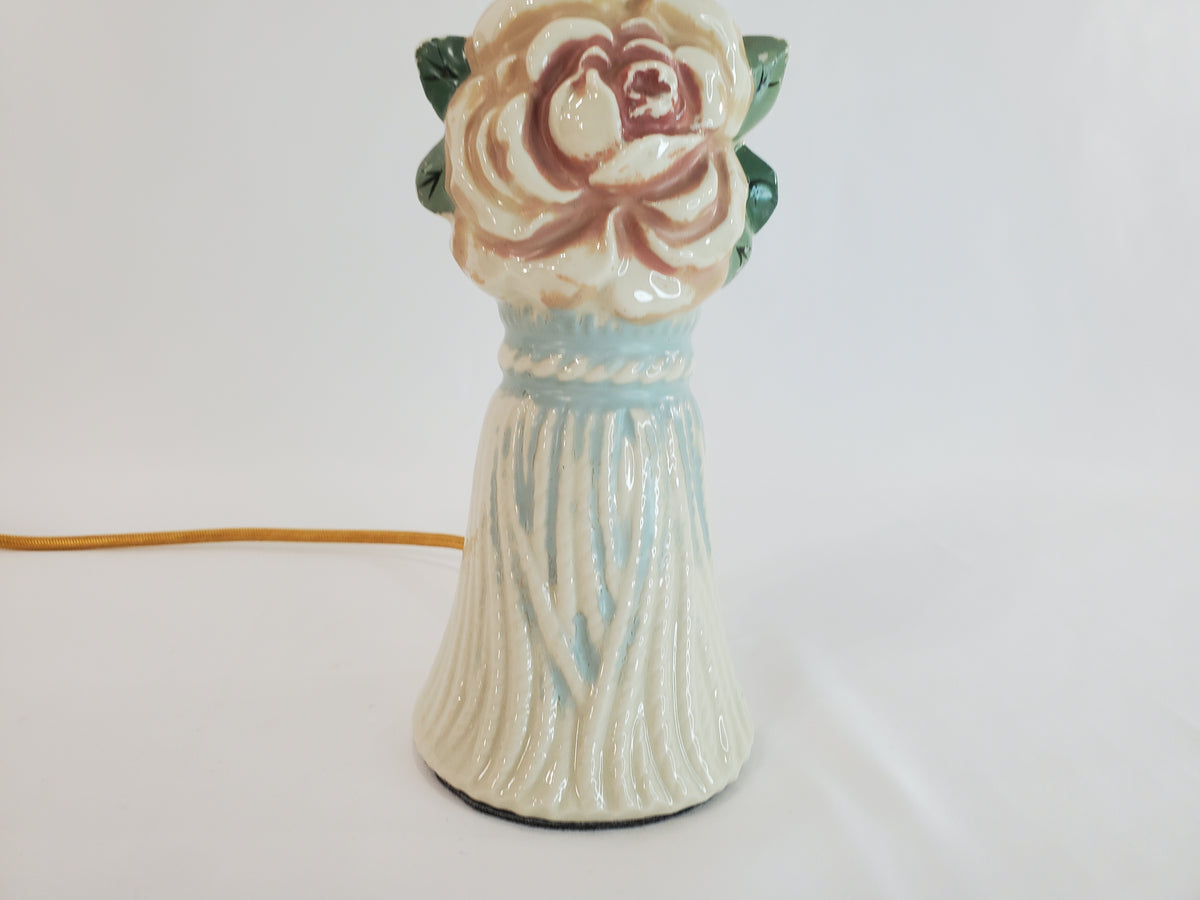 Vintage 1940s Ceramic Rose and Tassel Boudoir Lamp