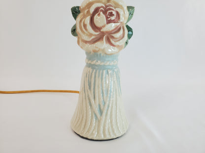 Vintage 1940s Ceramic Rose and Tassel Boudoir Lamp
