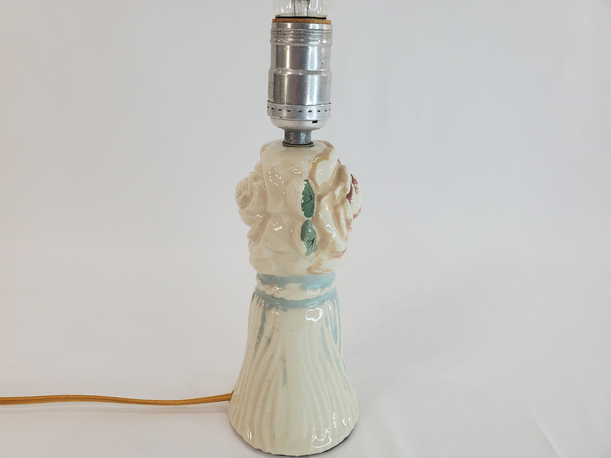 Vintage 1940s Ceramic Rose and Tassel Boudoir Lamp