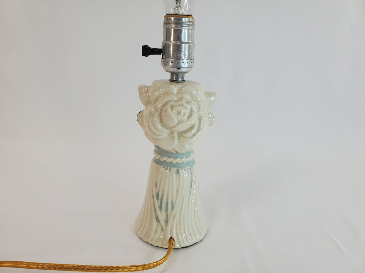 Vintage 1940s Ceramic Rose and Tassel Boudoir Lamp