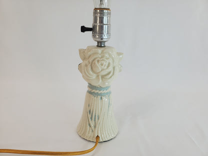 Vintage 1940s Ceramic Rose and Tassel Boudoir Lamp