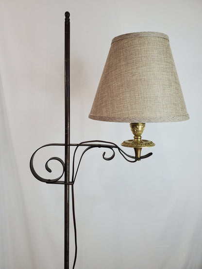 Vintage Adjustable Wrought Iron Bridge Lamp - Brass Candle Holder Accent