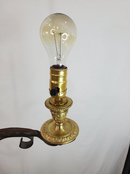 Vintage Adjustable Wrought Iron Bridge Lamp - Brass Candle Holder Accent