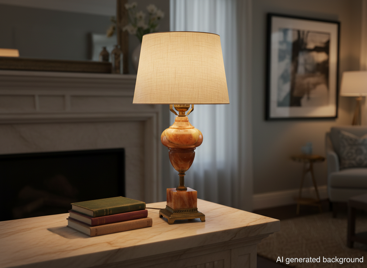 Vintage Alabaster Table Mantle Lamp