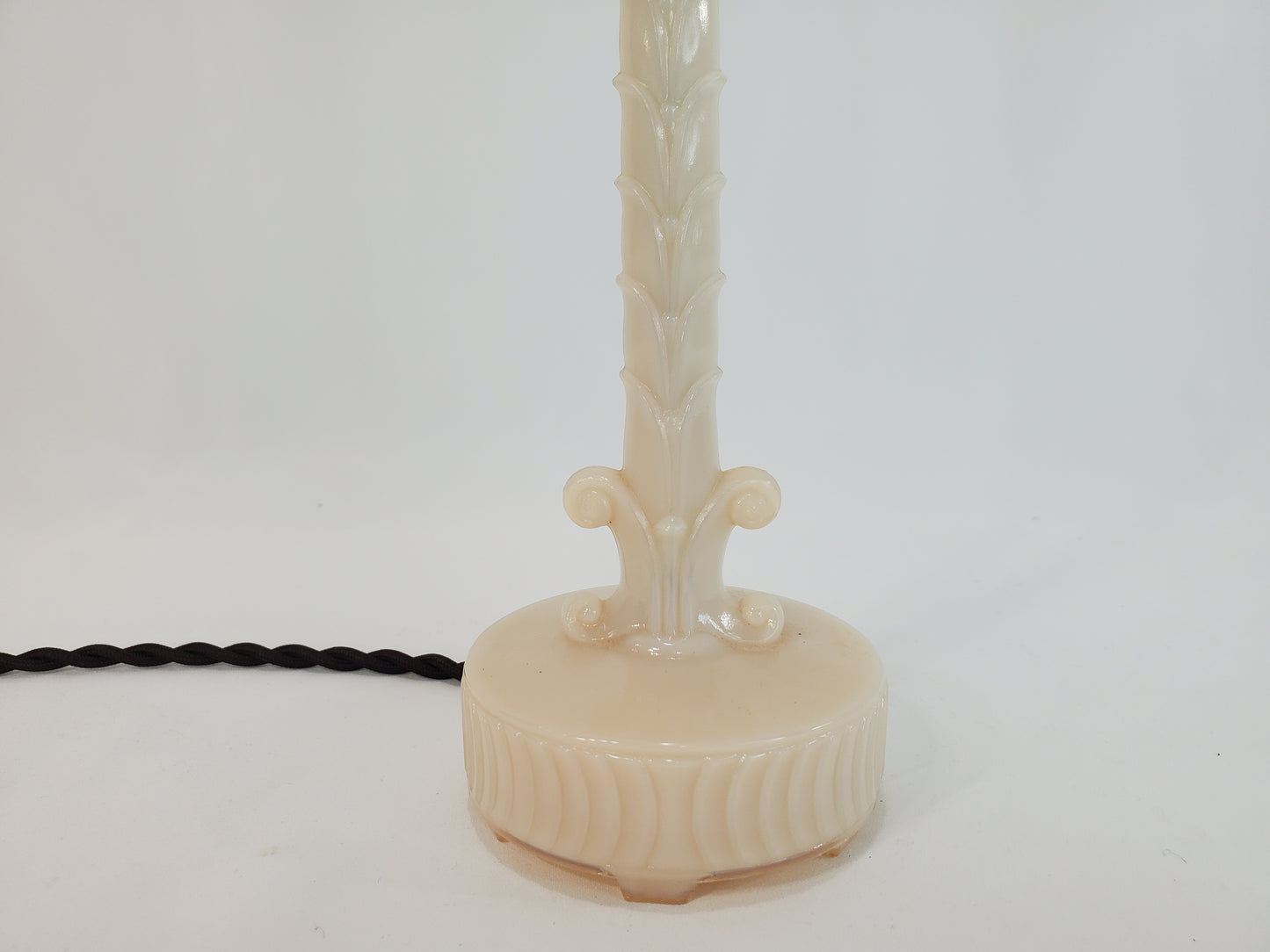 Vintage Aladdin Alacite Glass Table Lamp Leaf Column Design 1940s
