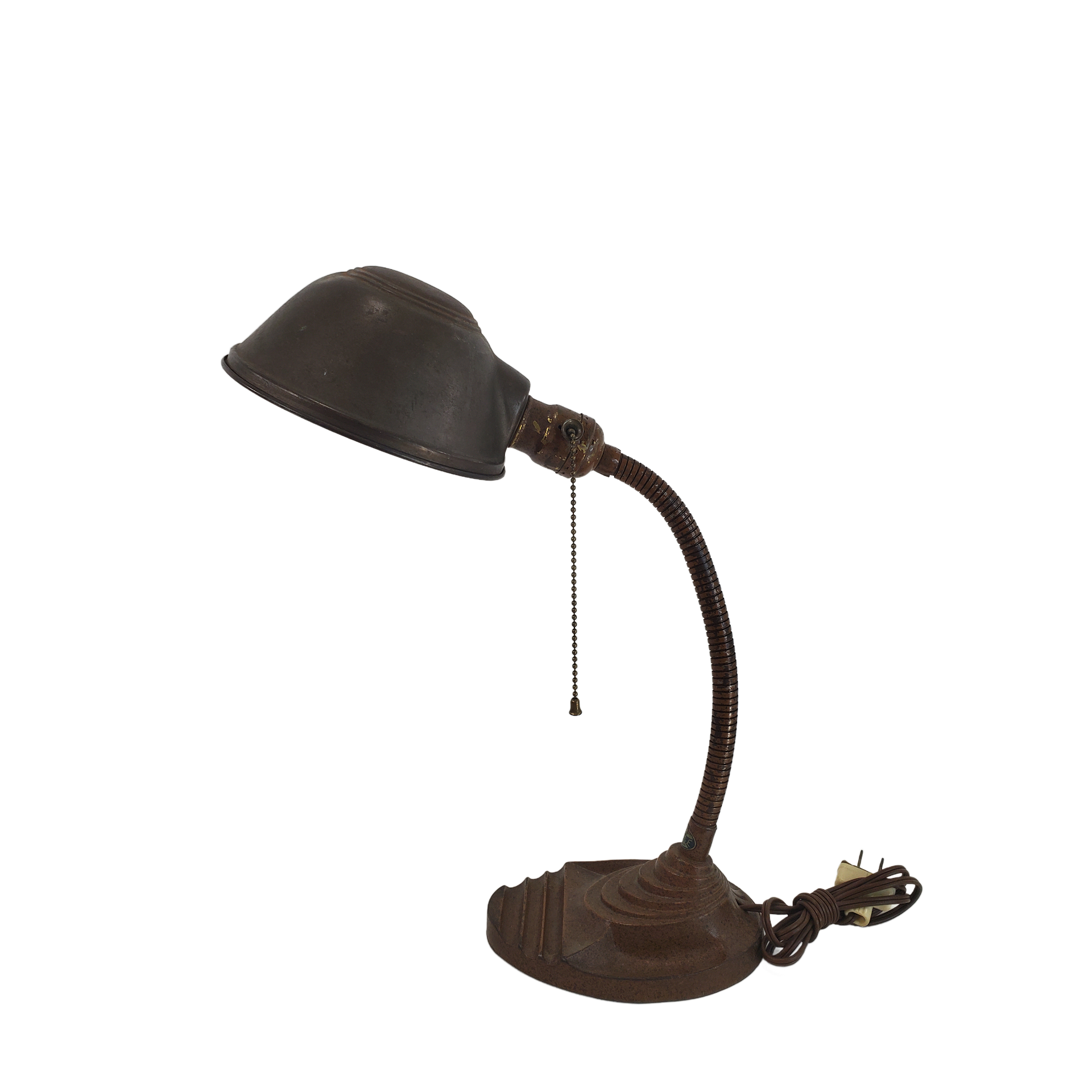Vintage Art Deco Eagle Gooseneck Desk Lamp Cast Steel Base 1940s