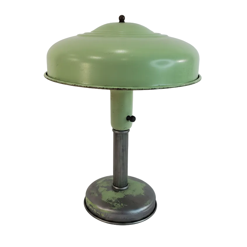 Vintage Art Deco Flying Saucer Lamp - Mint Green
