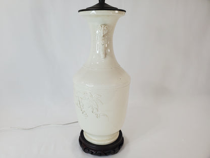 Vintage Blanc de Chine Porcelain Urn Lamp 1940s