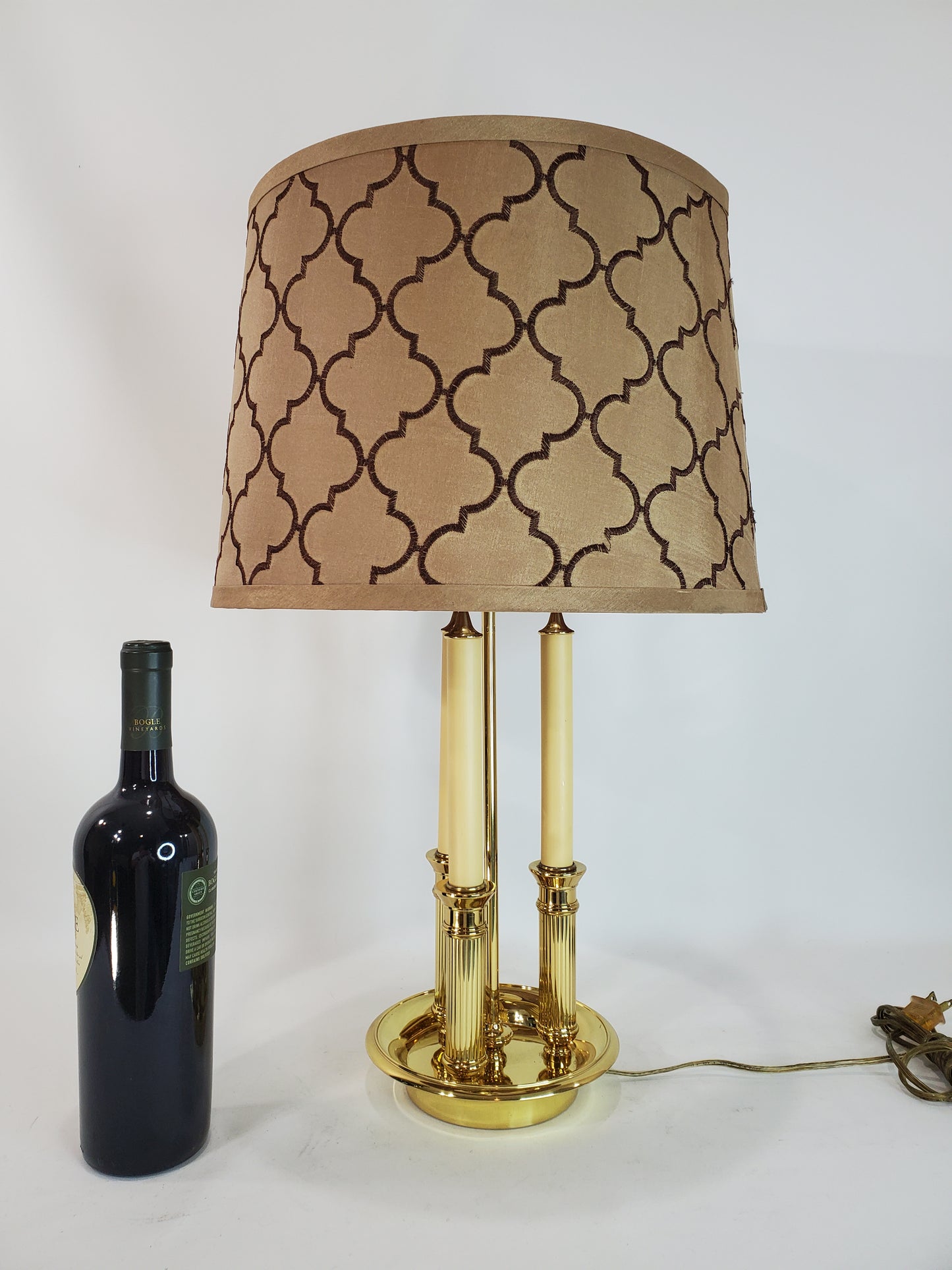 Vintage Brass French Bouillotte Candlestick Table Lamp