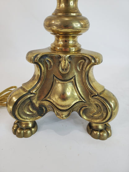 Vintage Brass French Church Altar Candlestick Table Lamp