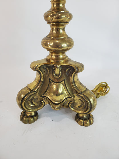 Vintage Brass French Church Altar Candlestick Table Lamp