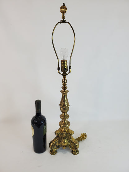 Vintage Brass French Church Altar Candlestick Table Lamp