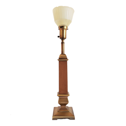 Vintage Brass Rembrandt Torchiere Table Lamp With Wood Accent