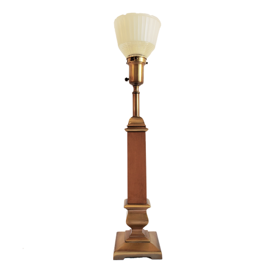Vintage Brass Rembrandt Torchiere Table Lamp With Wood Accent