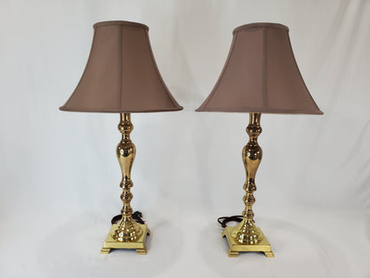 Vintage Brass Victorian Candle Stick Table Lamp Pair