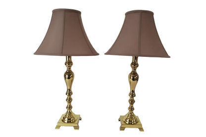 Vintage Brass Victorian Candle Stick Table Lamp Pair