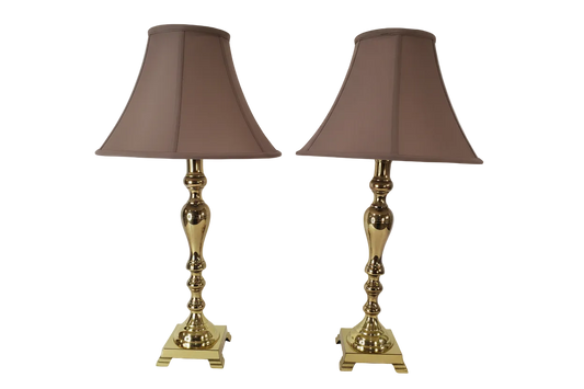 Vintage Brass Victorian Candle Stick Table Lamp Pair