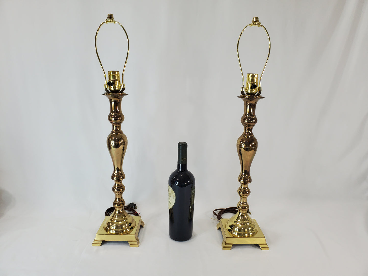 Vintage Brass Victorian Candle Stick Table Lamp Pair