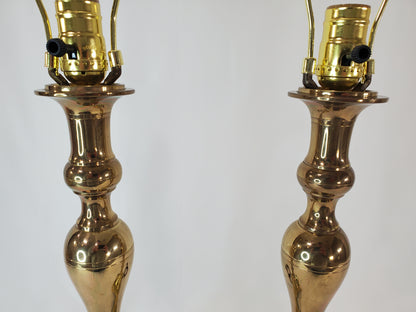 Vintage Brass Victorian Candle Stick Table Lamp Pair
