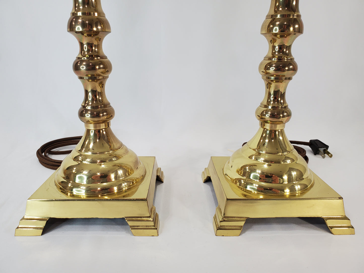 Vintage Brass Victorian Candle Stick Table Lamp Pair