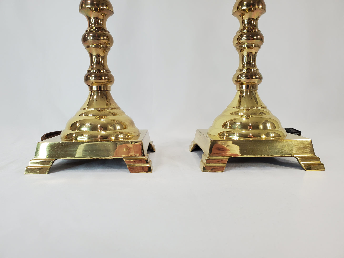 Vintage Brass Victorian Candle Stick Table Lamp Pair