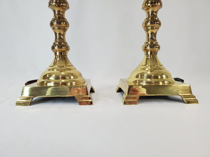 Vintage Brass Victorian Candle Stick Table Lamp Pair