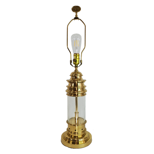 Vintage Brass & Glass Nautical Hollywood Regency Table Lamp