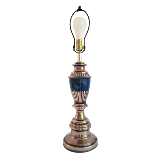 Vintage Brass and Blue Enamel Neoclassical Trophy Table Lamp