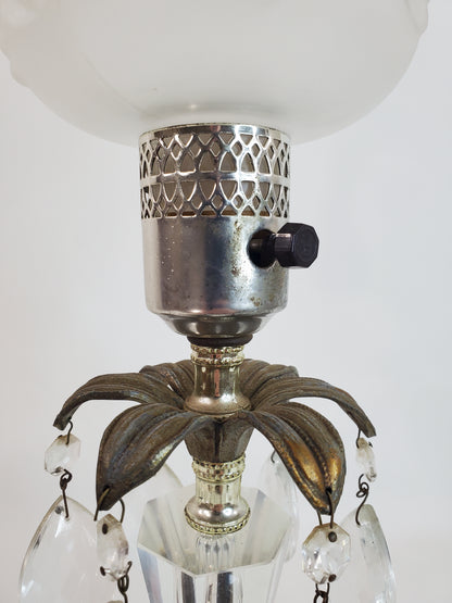 Vintage Brass and Crystal Boudoir Lamp With Marble Base