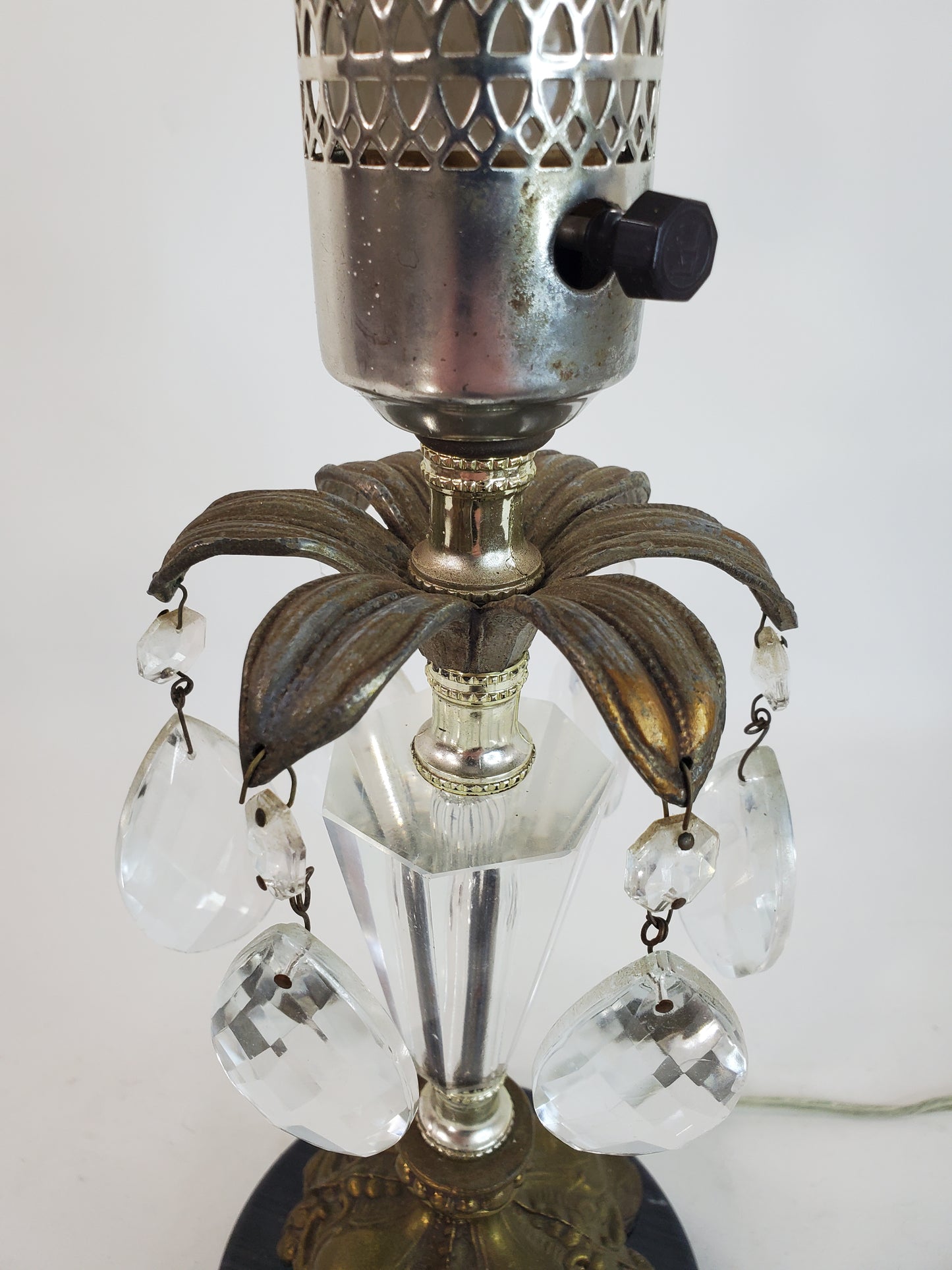 Vintage Brass and Crystal Boudoir Lamp With Marble Base