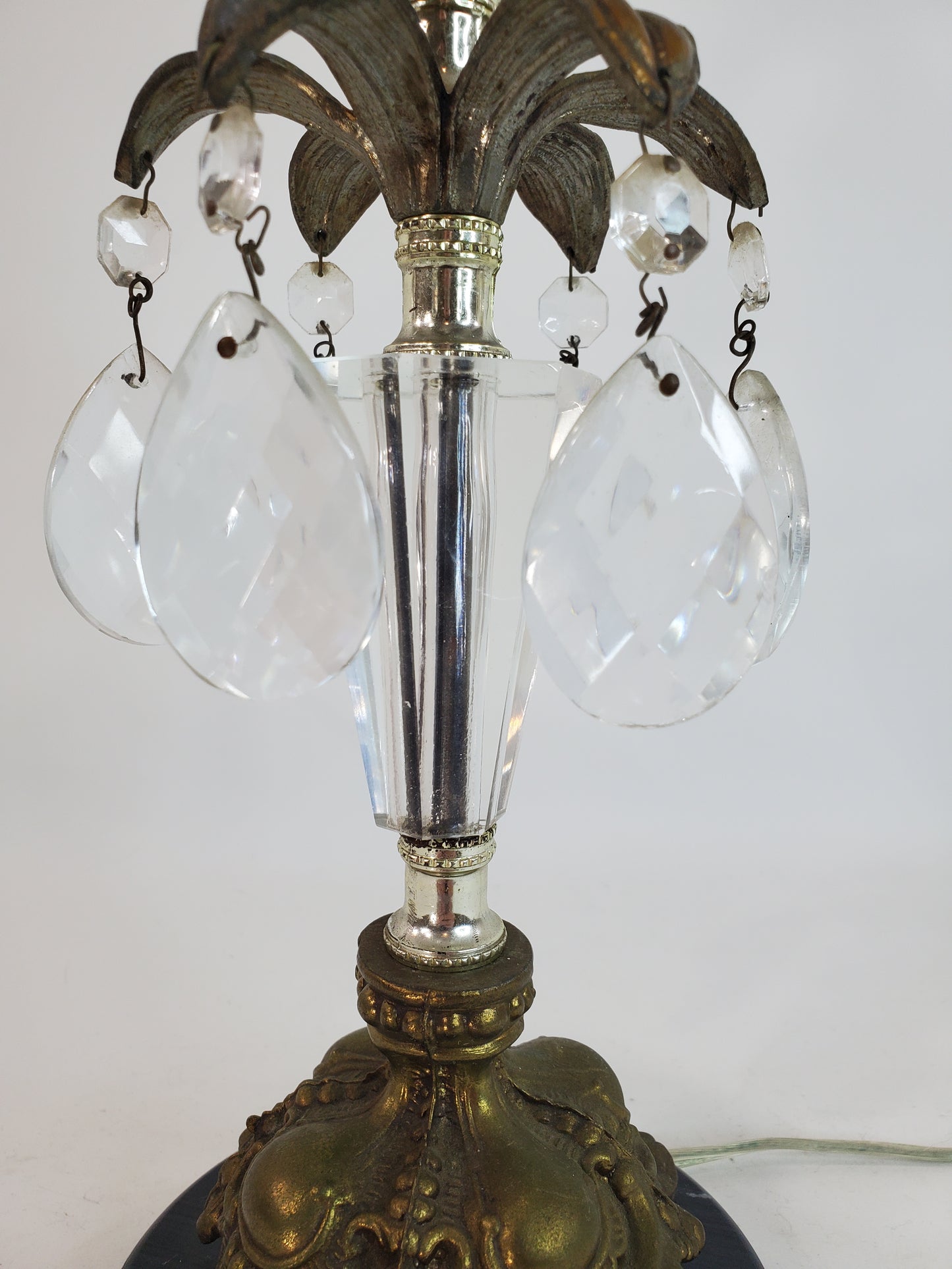 Vintage Brass and Crystal Boudoir Lamp With Marble Base