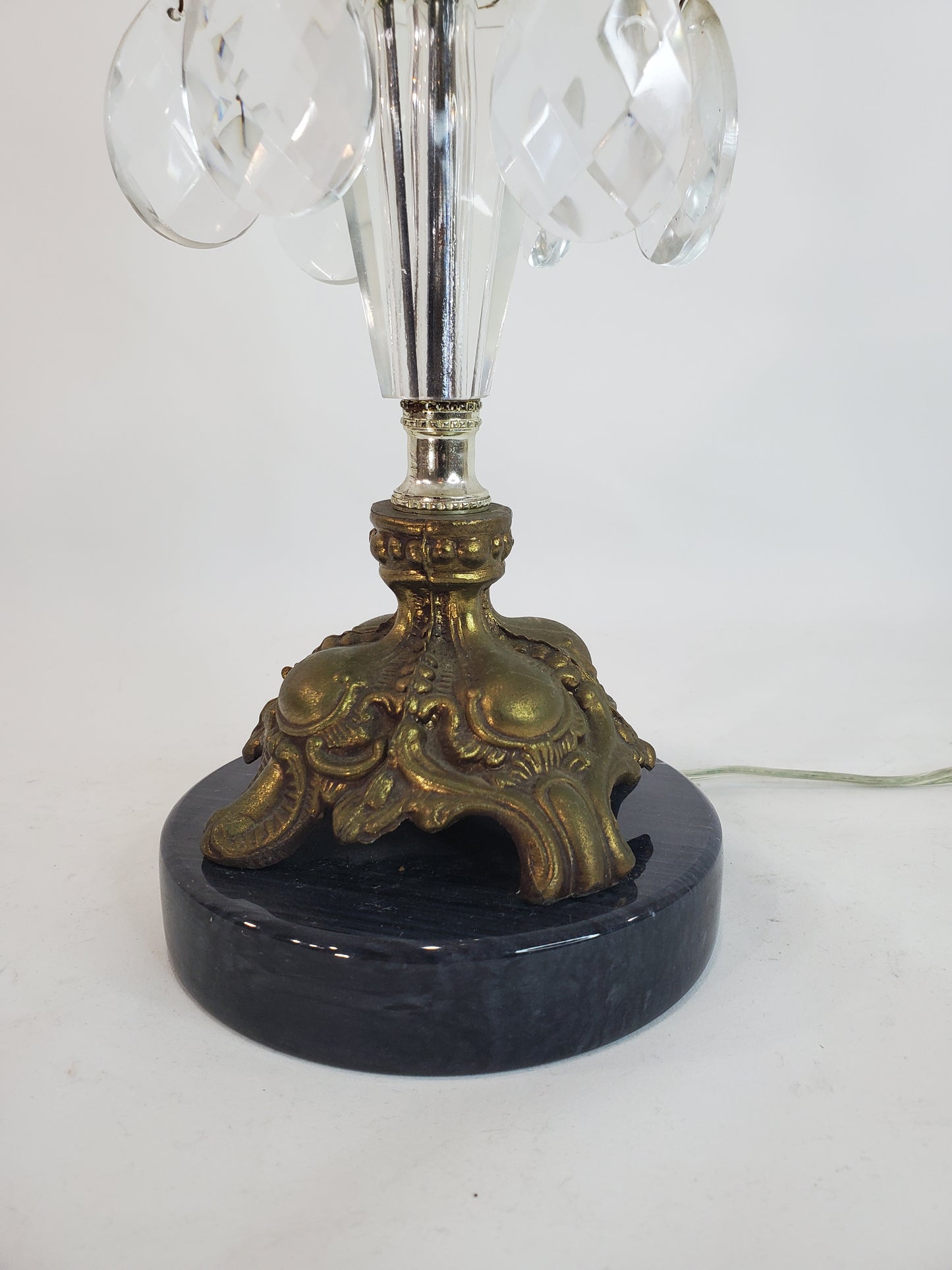 Vintage Brass and Crystal Boudoir Lamp With Marble Base