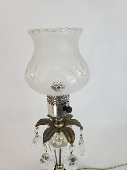 Vintage Brass and Crystal Boudoir Lamp With Marble Base