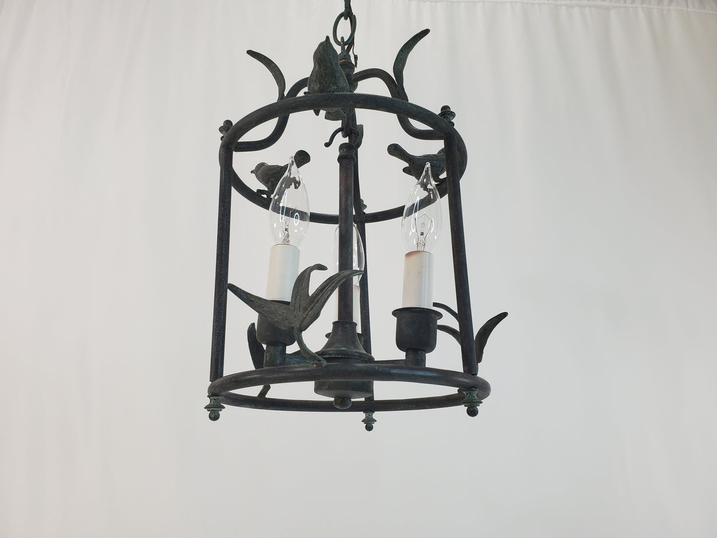 Vintage Chapman and Myers Diego Petite Classical Perching Bird Lantern w Verdigres Finish