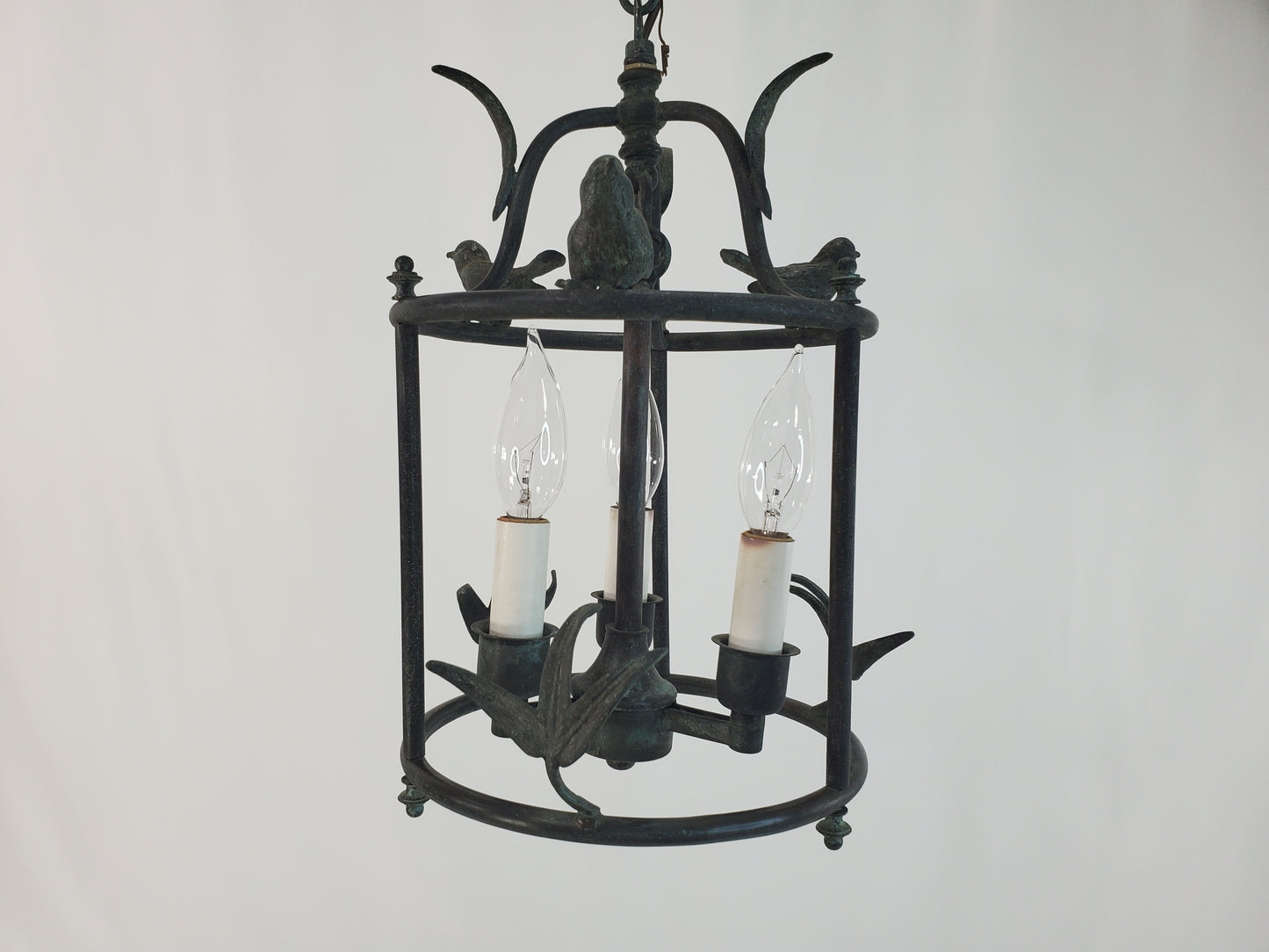 Vintage Chapman and Myers Diego Petite Classical Perching Bird Lantern w Verdigres Finish