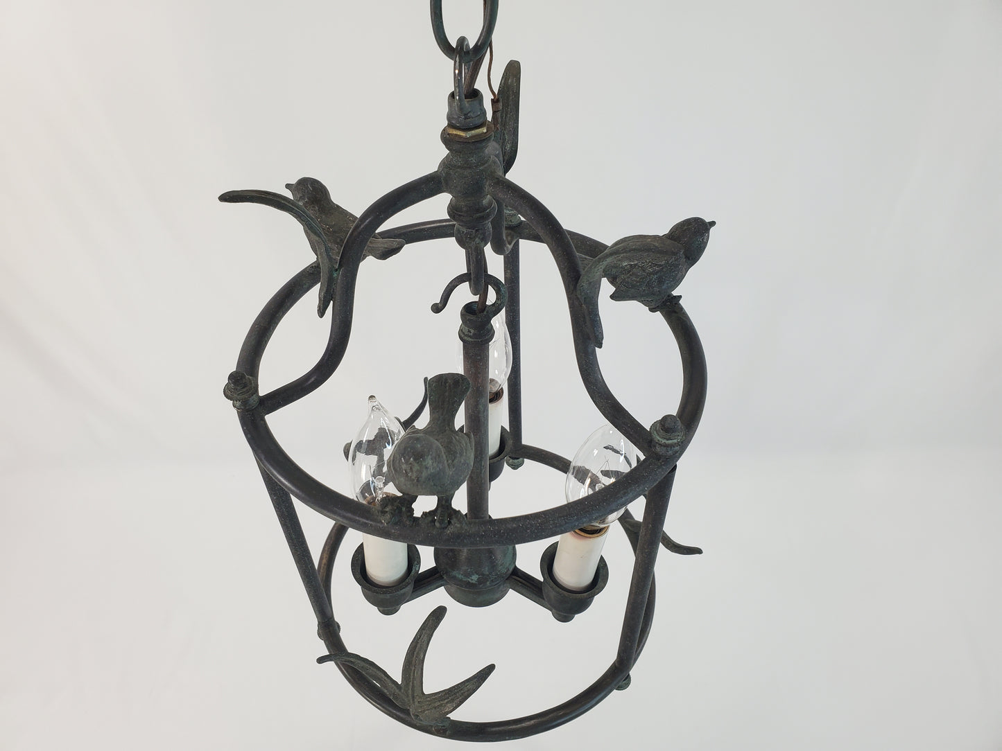 Vintage Chapman and Myers Diego Petite Classical Perching Bird Lantern w Verdigres Finish