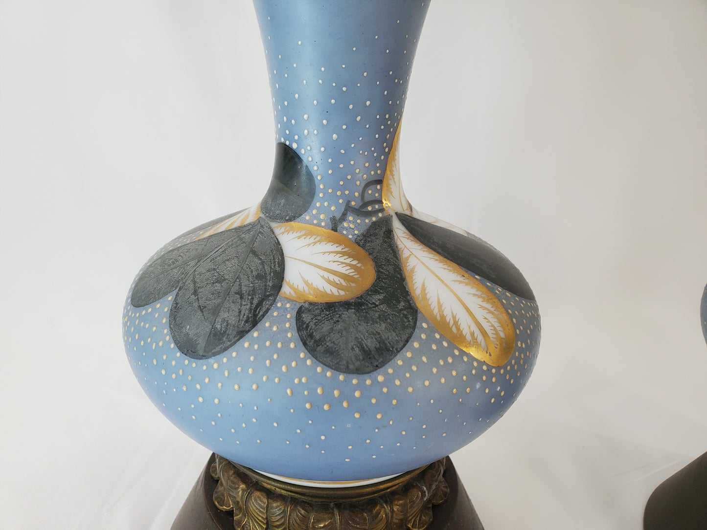 Vintage Charleton Glass Enamel Floral Table Lamp Pair