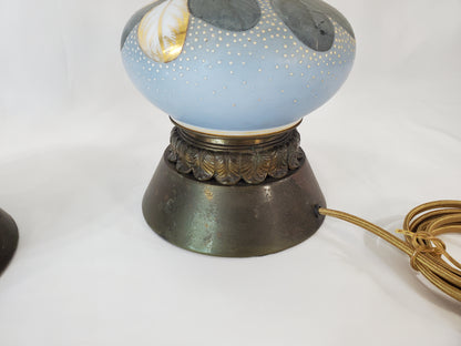 Vintage Charleton Glass Enamel Floral Table Lamp Pair