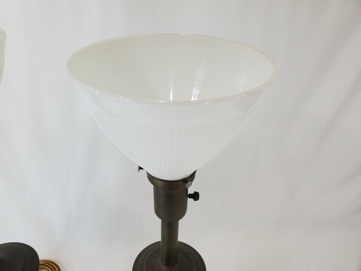 Vintage Charleton Glass Enamel Floral Table Lamp Pair