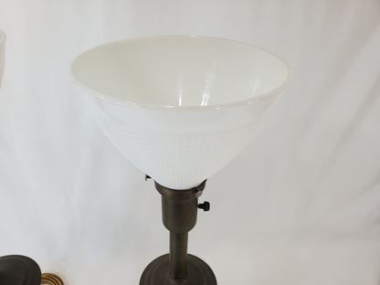 Vintage Charleton Glass Enamel Floral Table Lamp Pair