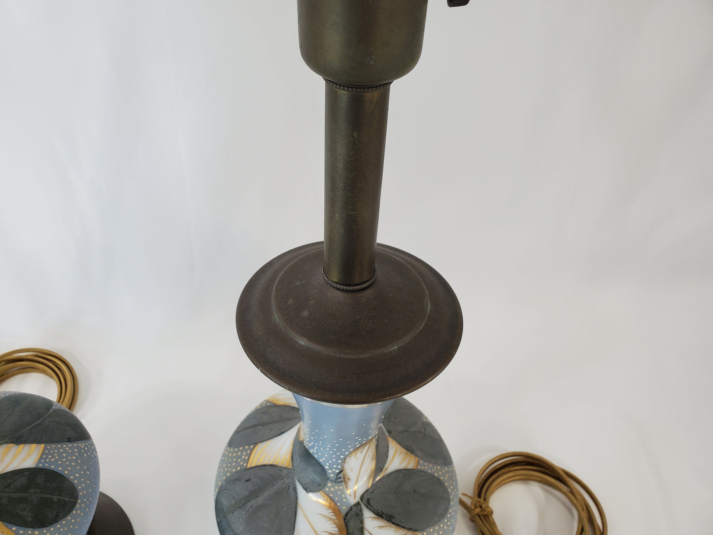 Vintage Charleton Glass Enamel Floral Table Lamp Pair