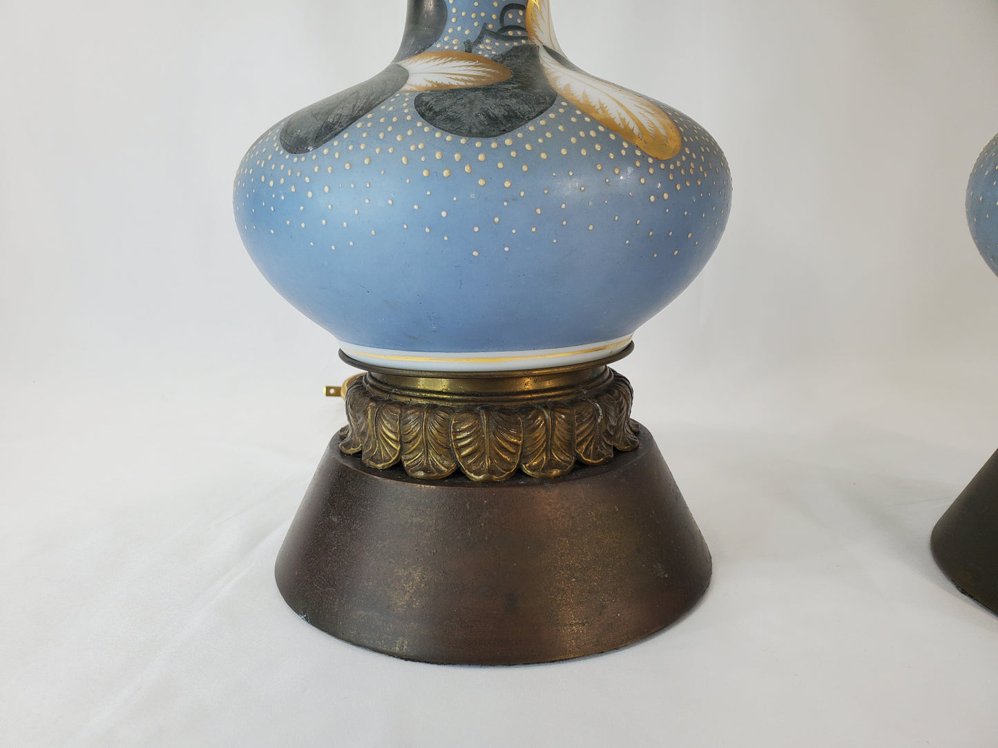 Vintage Charleton Glass Enamel Floral Table Lamp Pair