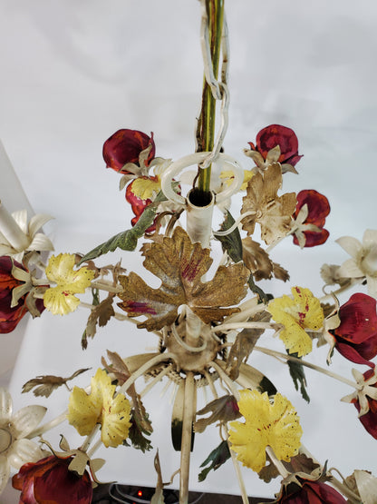 Vintage 6 Light Italian Tole Metal Flower Chandelier