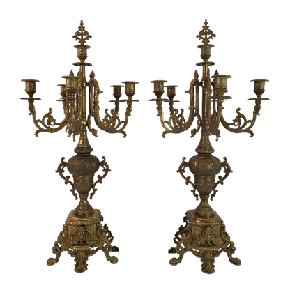 Vintage Pair Brass 5 Arm Brevettato Italian Baroque Candelabras