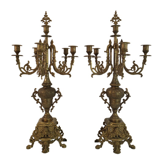 Vintage Pair Brass 5 Arm Brevettato Italian Baroque Candelabras