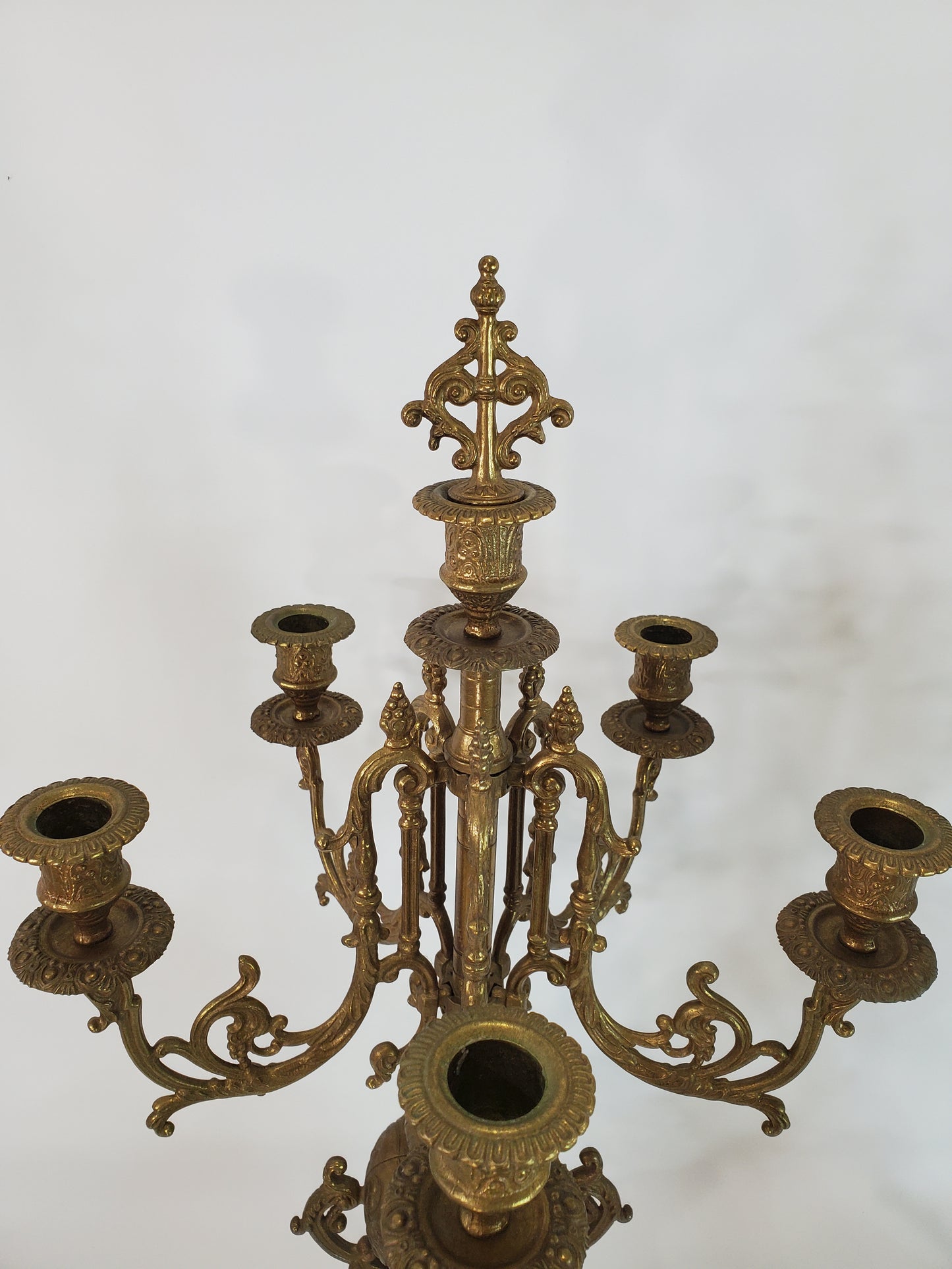 Vintage Pair Brass 5 Arm Brevettato Italian Baroque Candelabras